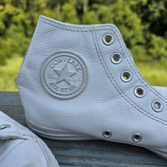 Converse Chuck Taylor All Star White Leather High Top Sneakers - Picture 3 of 8
